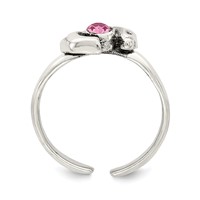 Sterling Silver Antiqued Pink CZ Dolphin Toe Ring view 2