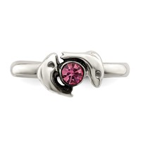 Sterling Silver Antiqued Pink CZ Dolphin Toe Ring view 5