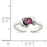 Sterling Silver Antiqued Pink CZ Dolphin Toe Ring view 4
