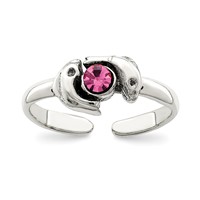 Sterling Silver Antiqued Pink CZ Dolphin Toe Ring view 1