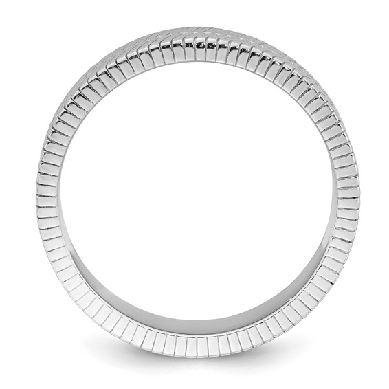 Sterling Silver Rhodium-plated Polished and Textured 5.00mm Band Size 10 Mens Ring