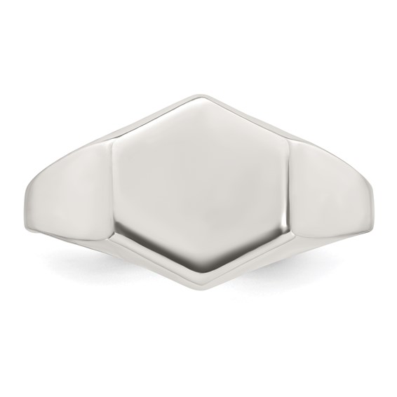 Sterling Silver Polished 12.2mm x 11.4mm Hexagon Closed Back Size 9 Mens Signet Ring