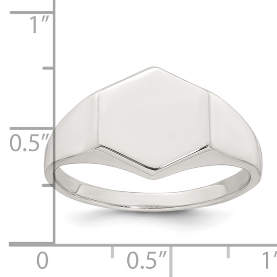 Sterling Silver Polished 12.2mm x 11.4mm Hexagon Closed Back Size 9 Mens Signet Ring