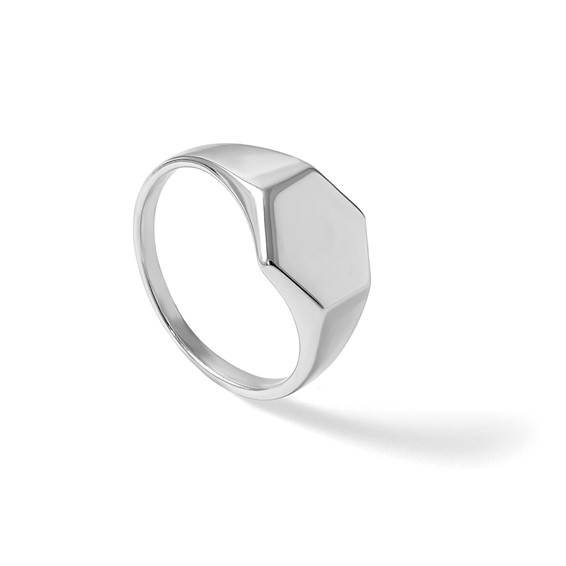 Sterling Silver Polished 12.2mm x 11.4mm Hexagon Closed Back Size 9 Mens Signet Ring