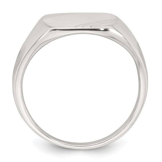 Sterling Silver Polished Brushed and Grooved 15.3mm x 13.2mm Rectangle Closed Back Size 10 Mens Signet Ring