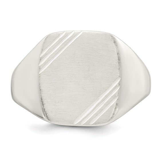 Sterling Silver Polished Brushed and Grooved 15.3mm x 13.2mm Rectangle Closed Back Size 10 Mens Signet Ring