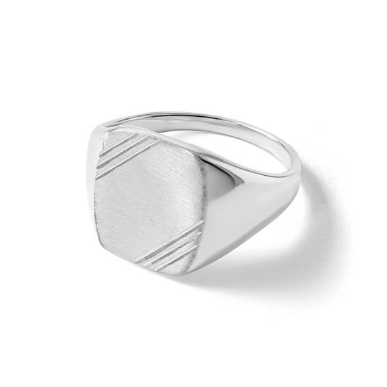 Sterling Silver Polished Brushed and Grooved 15.3mm x 13.2mm Rectangle Closed Back Size 10 Mens Signet Ring