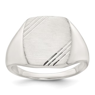 Sterling Silver Polished Brushed and Grooved 15.3mm x 13.2mm Rectangle Closed Back Size 10 Mens Signet Ring