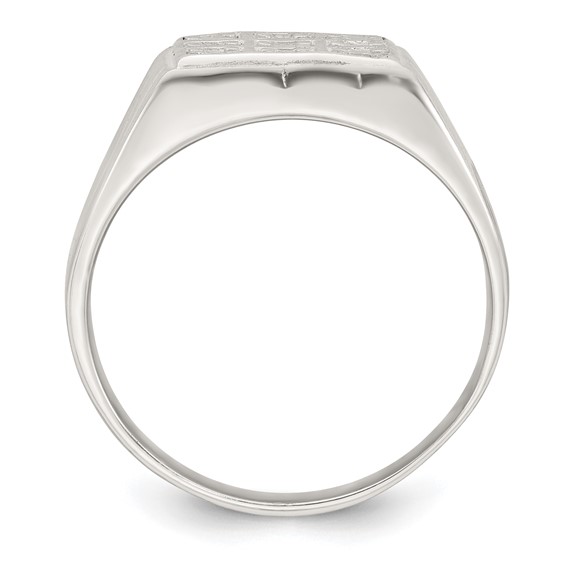 Sterling Silver Polished and Grooved White CZ Square Size 11 Mens Ring