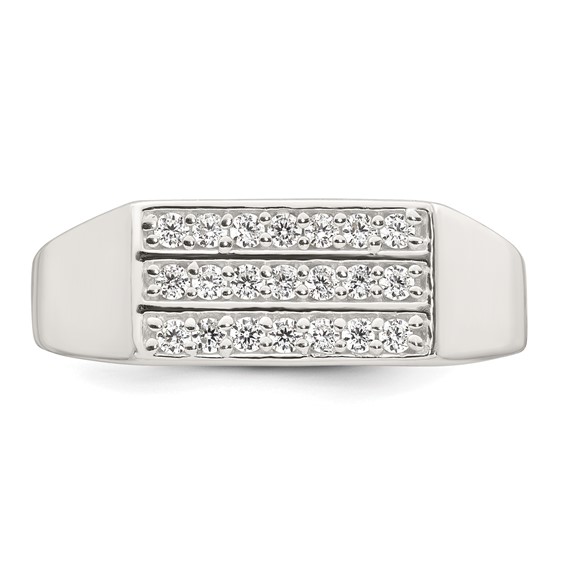 Sterling Silver Polished White CZ Rectangular Size 10 Mens Ring