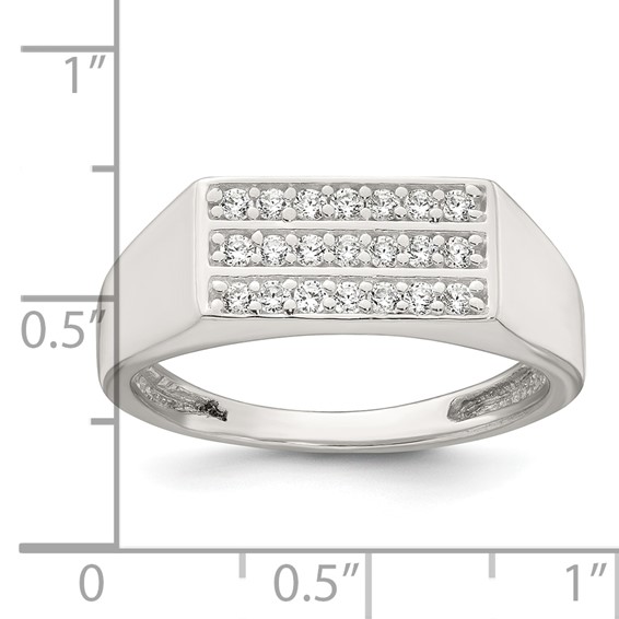 Sterling Silver Polished White CZ Rectangular Size 10 Mens Ring