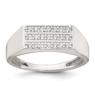 Sterling Silver Polished White CZ Rectangular Size 10 Mens Ring