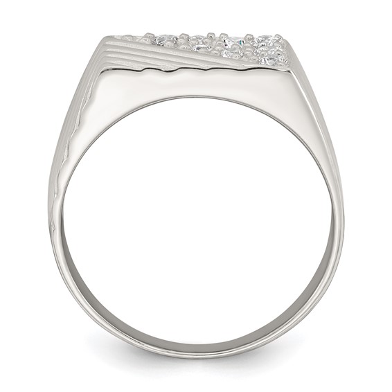 Sterling Silver Polished and Grooved White CZ Size 10 Mens Ring