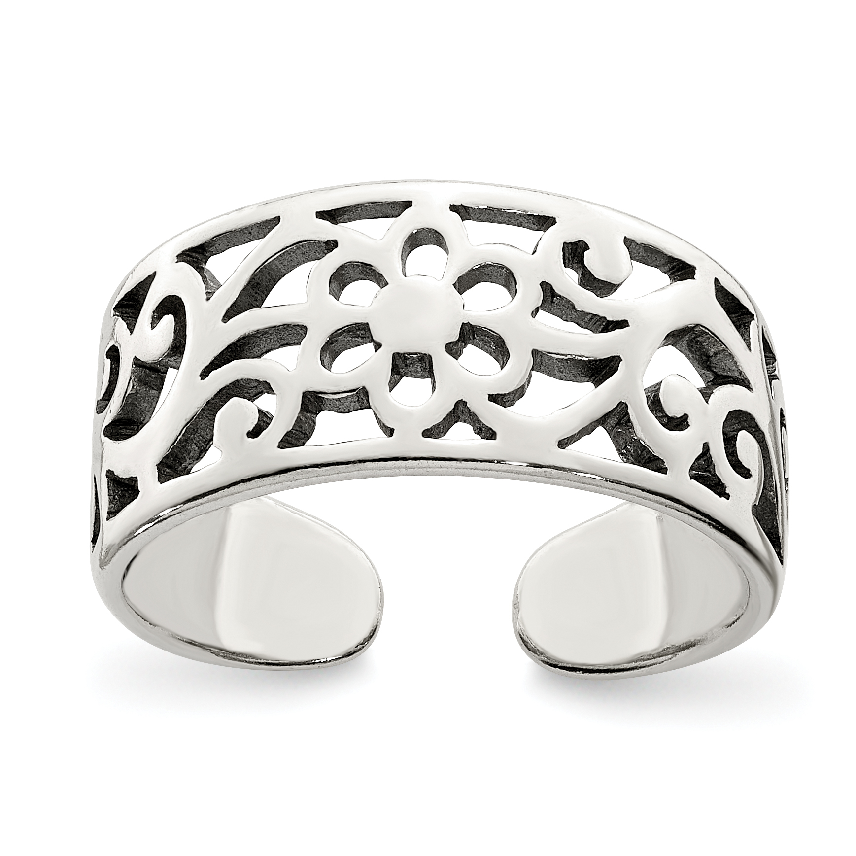 Sterling Silver Antiqued Floral Toe Ring (QR782)