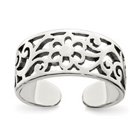 Sterling Silver Antiqued Floral Toe Ring view 1