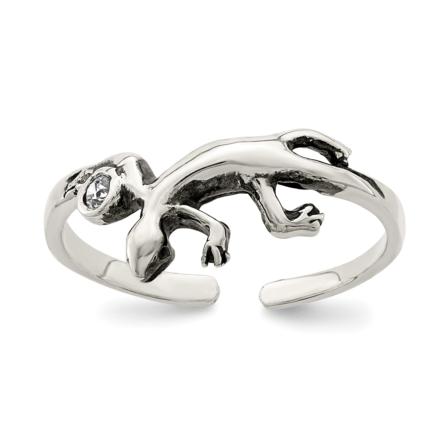 Sterling Silver Antiqued Lizard CZ Toe Ring (QR783)