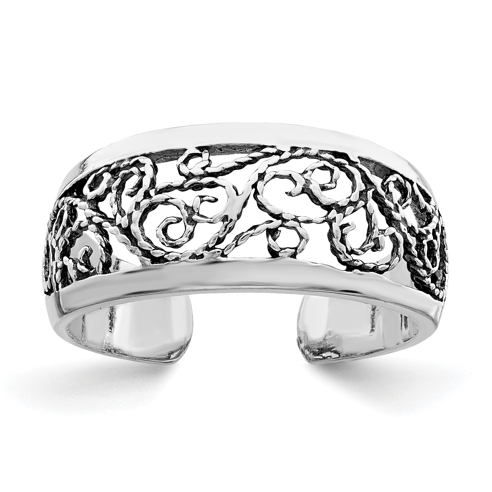 Sterling Silver Antiqued Floral Toe Ring (QR787)