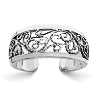 Sterling Silver Antiqued Floral Toe Ring view 1