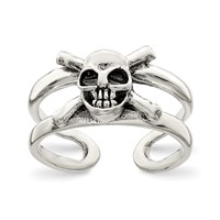 Sterling Silver Antiqued Skull Toe Ring view 1