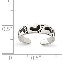 Sterling Silver Black Enameled Feet Toe Ring view 3