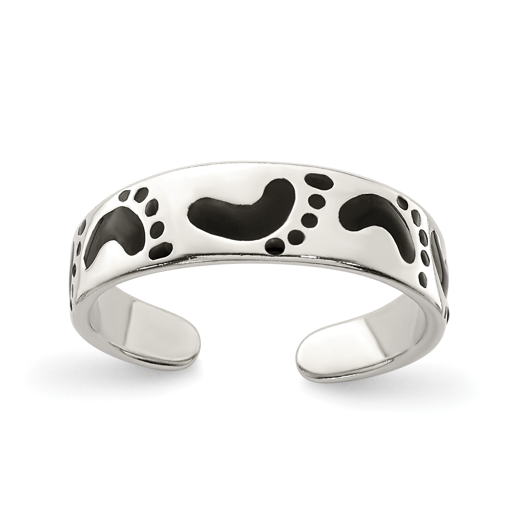 Sterling Silver Black Enameled Feet Toe Ring (QR801)