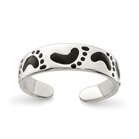Sterling Silver Black Enameled Feet Toe Ring view 1