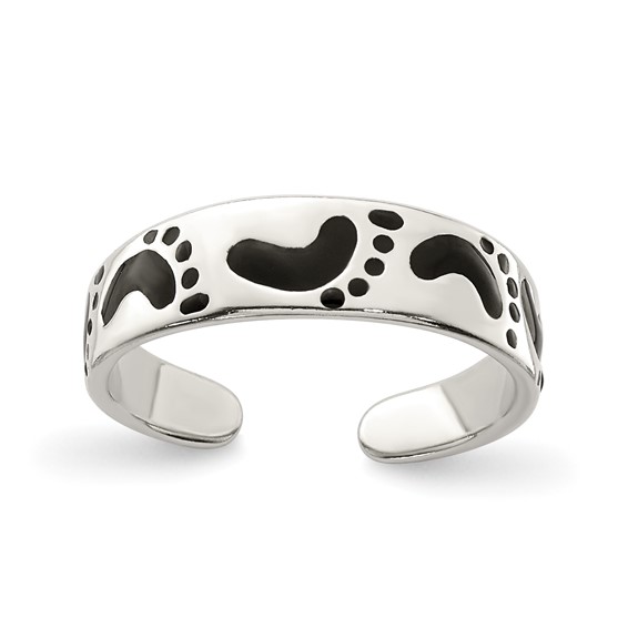 Sterling Silver Black Enameled Feet Toe Ring
