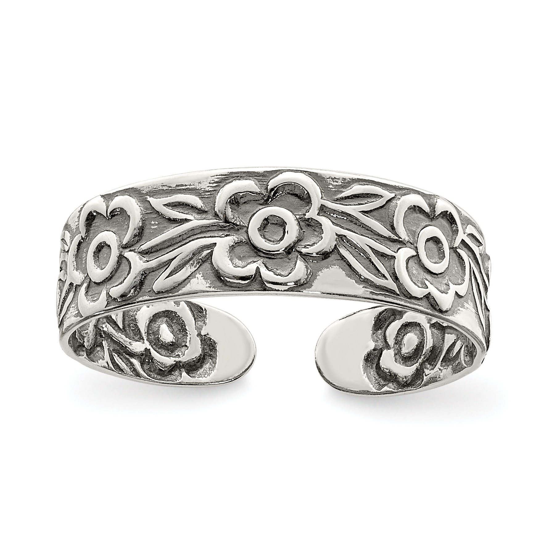 Sterling Silver Antiqued Flowers Toe Ring (QR805)
