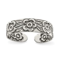 Sterling Silver Antiqued Flowers Toe Ring view 1