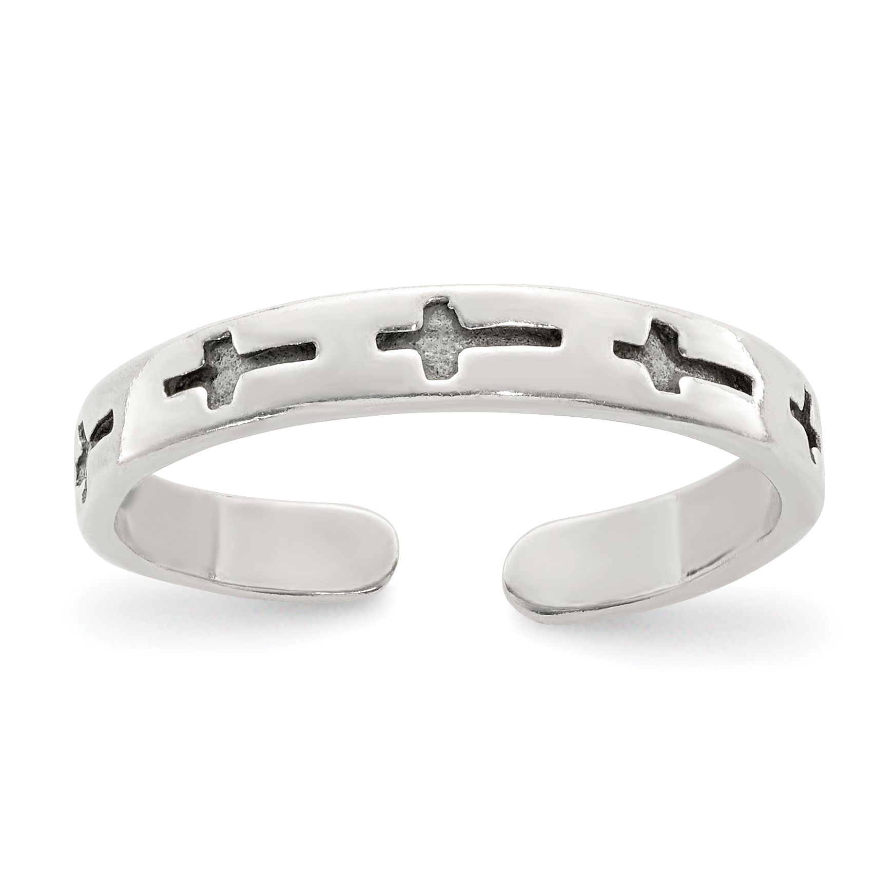 Sterling Silver Antiqued Crosses Toe Ring (QR806)