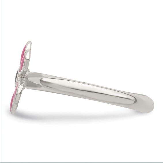 Sterling Silver Pink Enameled Floral Toe Ring