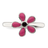 Sterling Silver Pink Enameled Floral Toe Ring view 5