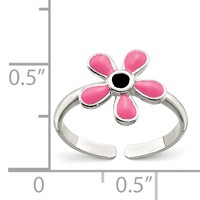 Sterling Silver Pink Enameled Floral Toe Ring view 3