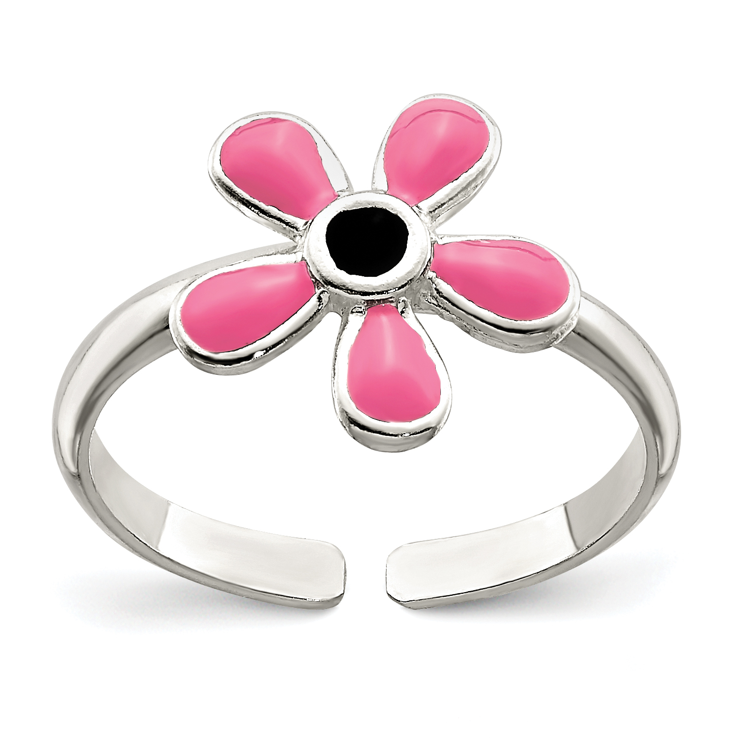 Sterling Silver Pink Enameled Floral Toe Ring (QR812)