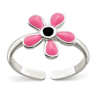 Sterling Silver Pink Enameled Floral Toe Ring view 1
