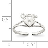 Sterling Silver Heart Lock & Key Toe Ring view 3