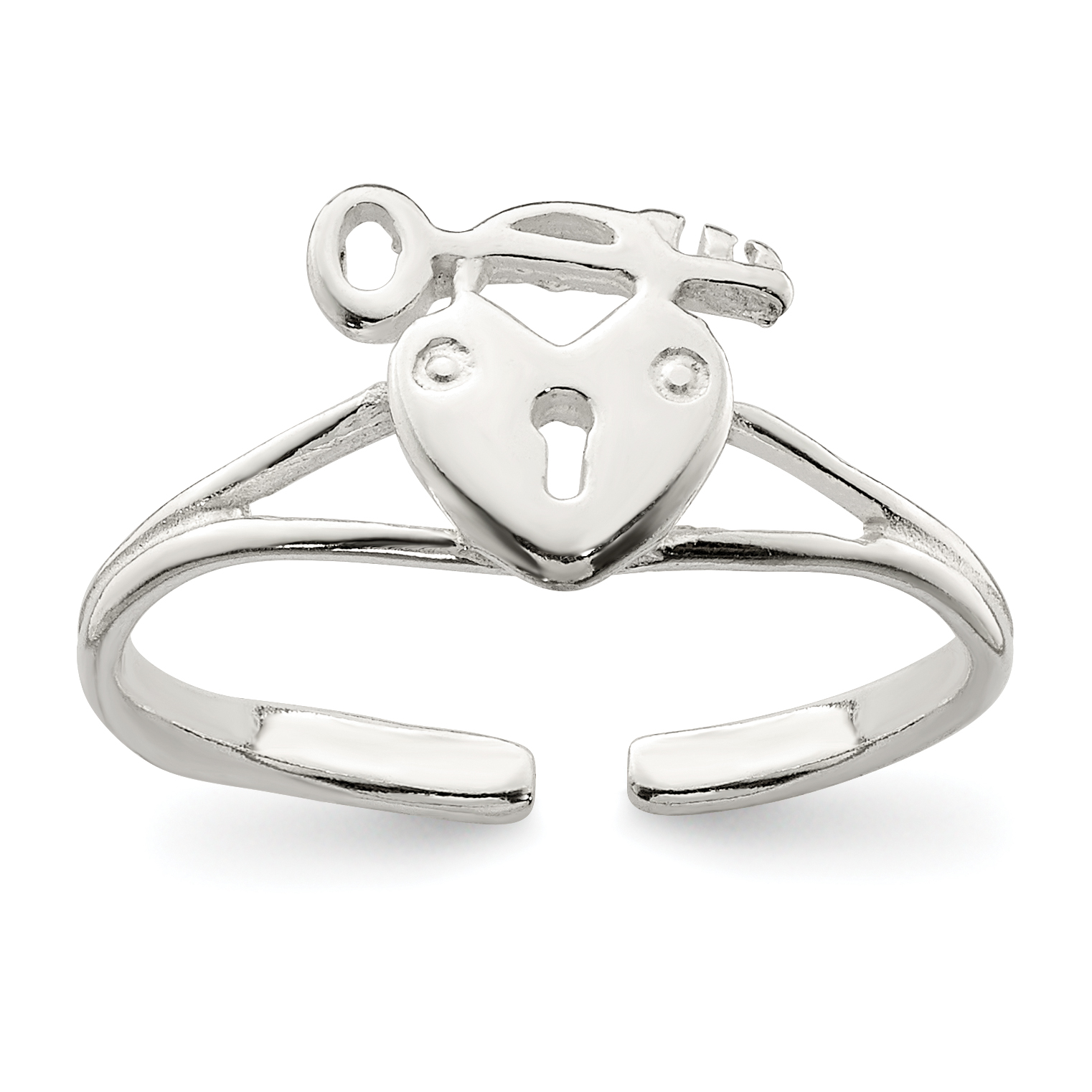 Sterling Silver Heart Lock & Key Toe Ring (QR813)