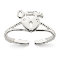Sterling Silver Heart Lock & Key Toe Ring view 1