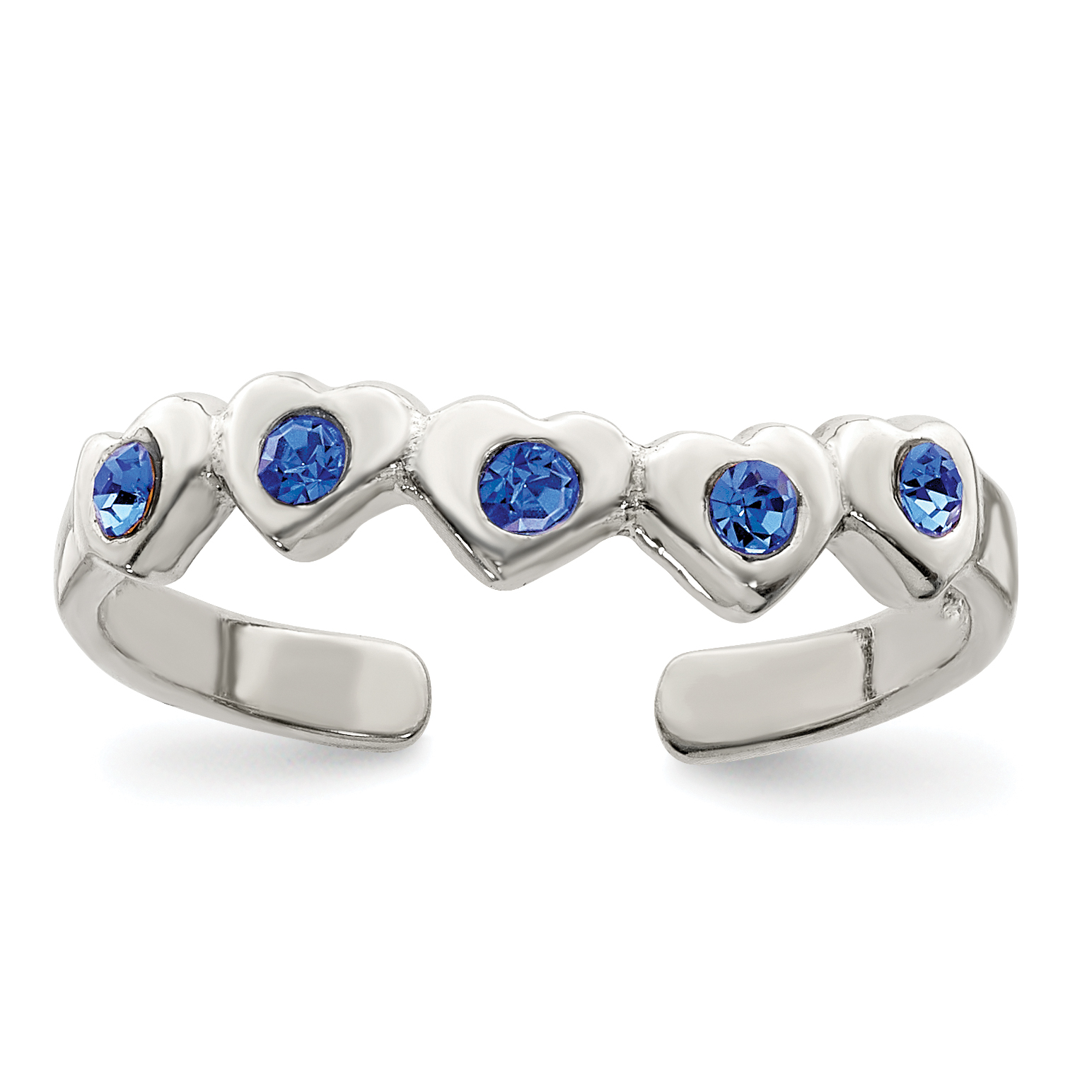 Sterling Silver Blue CZ Heart Toe Ring (QR823)