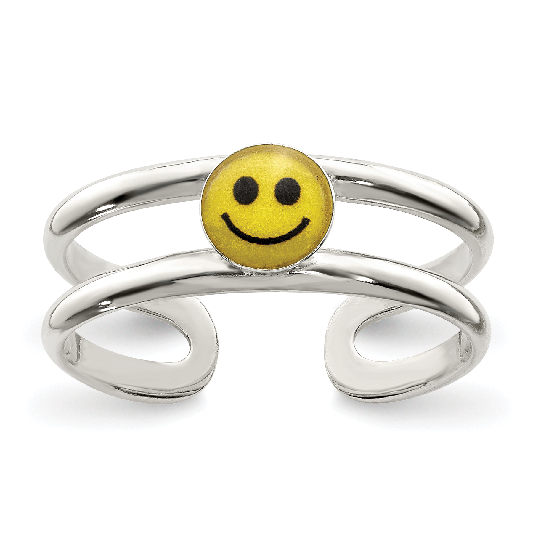 Sterling Silver Yellow & Black Enameled Smiley Toe Ring (QR826)