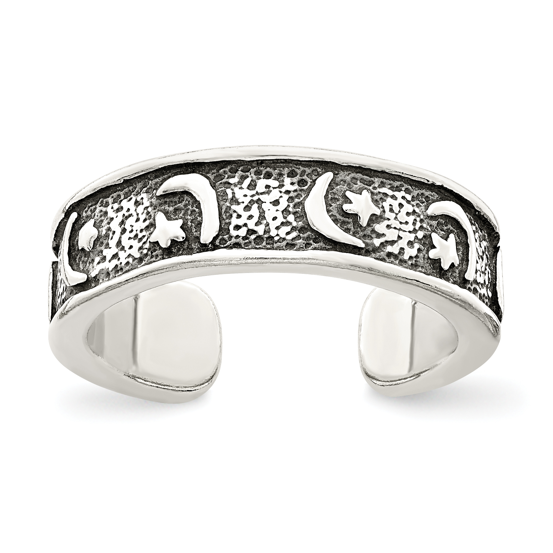 Sterling Silver Antiqued Moon & Star Toe Ring (QR838)