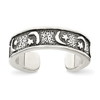 Sterling Silver Antiqued Moon & Star Toe Ring view 1