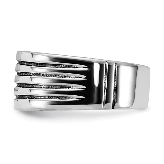 Sterling Silver Polished & Antiqued Ribbed Ring
