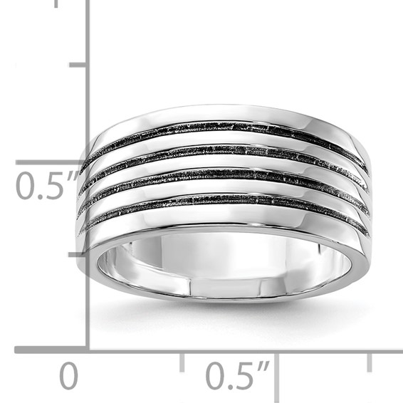 Sterling Silver Polished & Antiqued Ribbed Ring