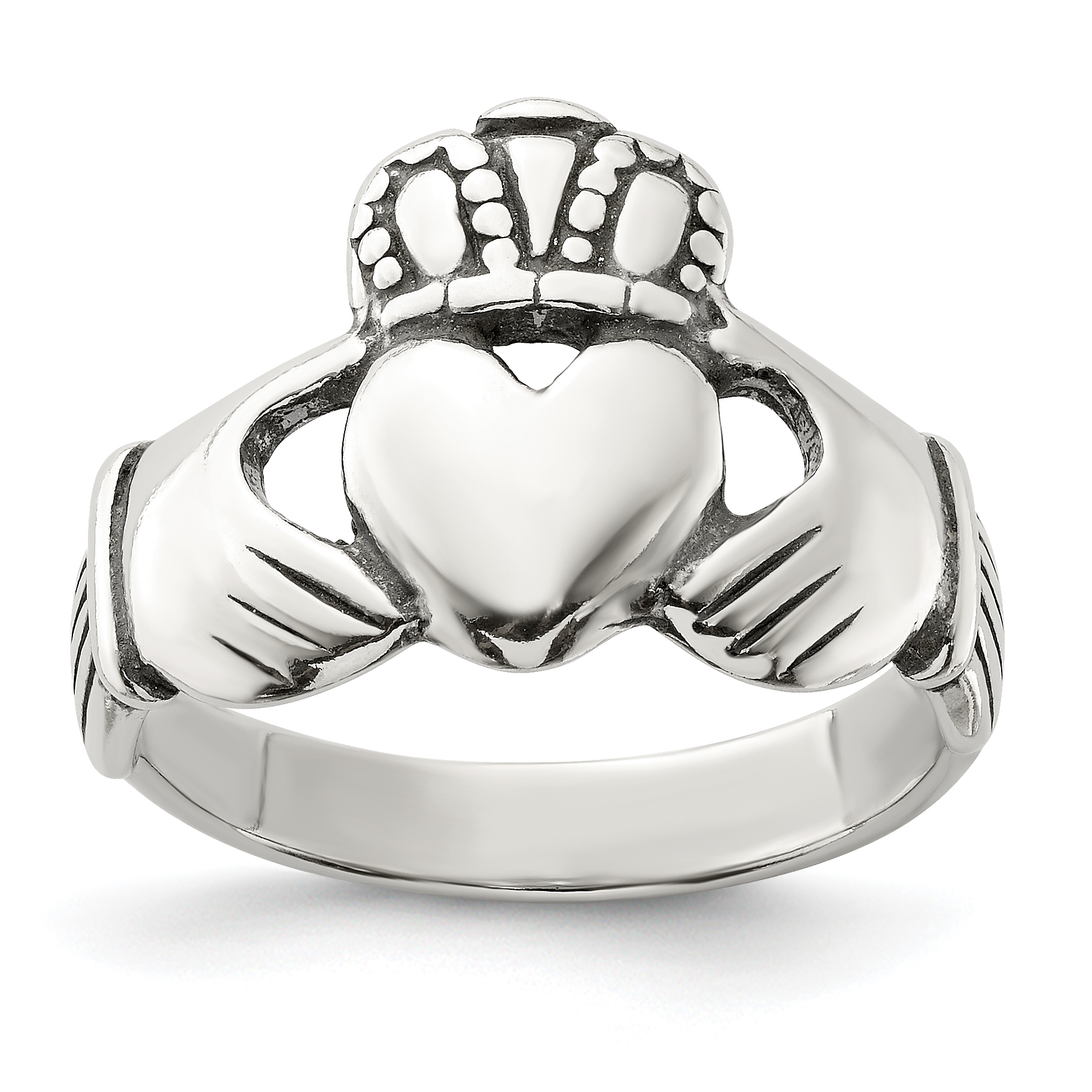 Sterling Silver Antiqued Claddagh Ring (QR952-6)