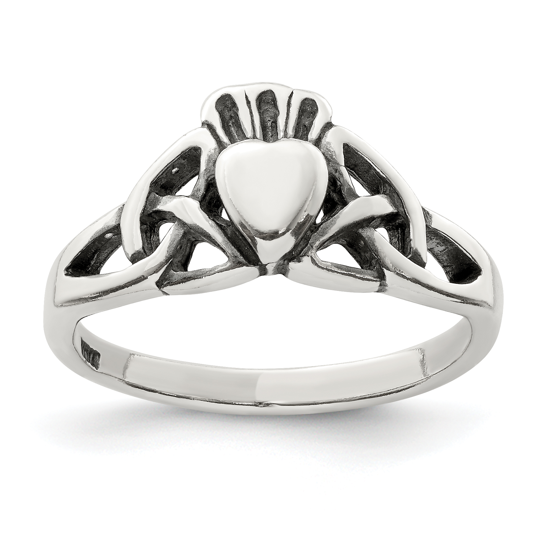 Sterling Silver Antiqued Claddagh Ring (QR956-8)