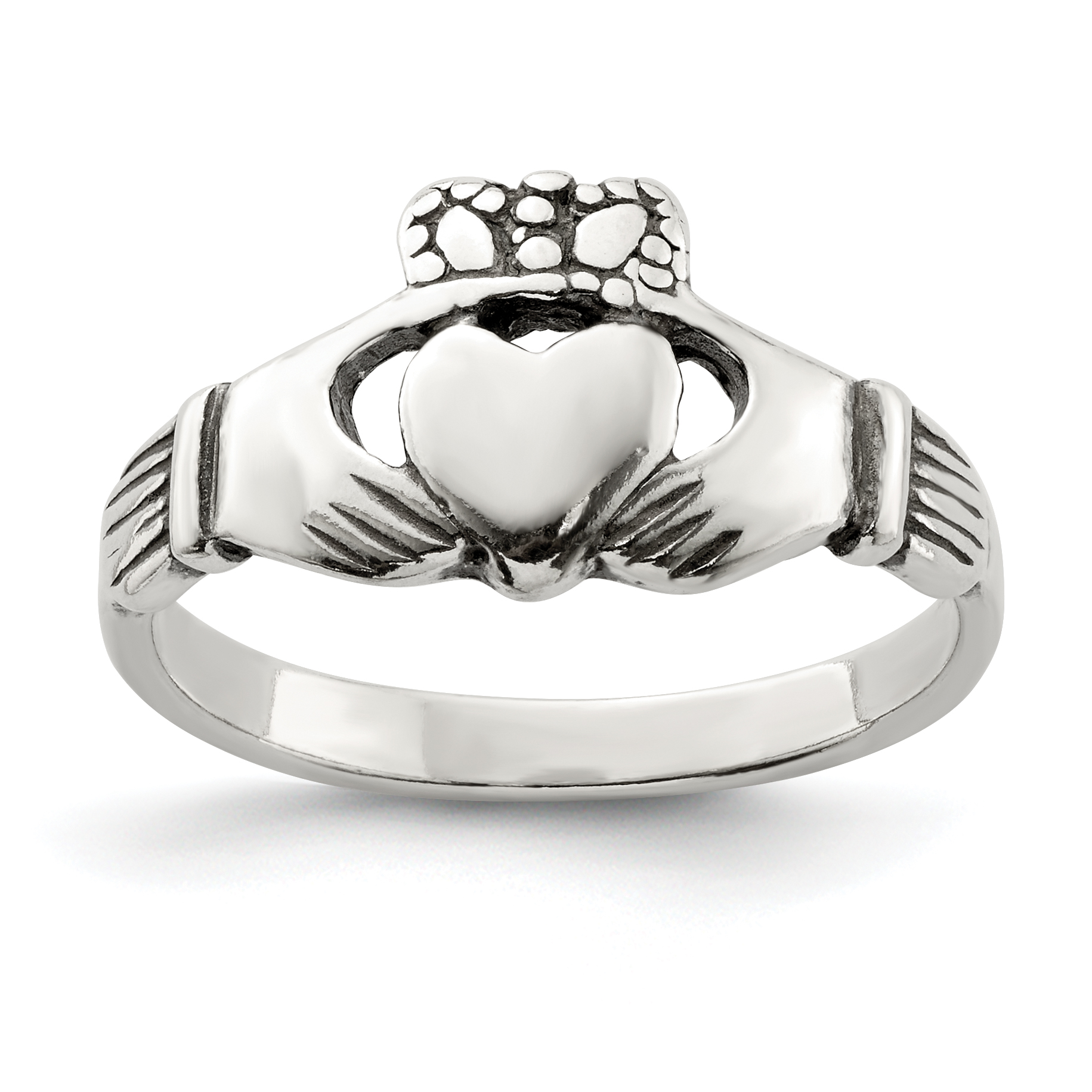 Sterling Silver Antiqued Claddagh Ring (QR962-6)