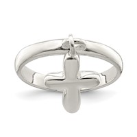 Sterling Silver Solid Cross Dangle Ring view 1