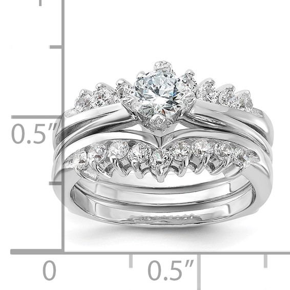 Sterling Silver Rhodium-plated CZ Ring Set