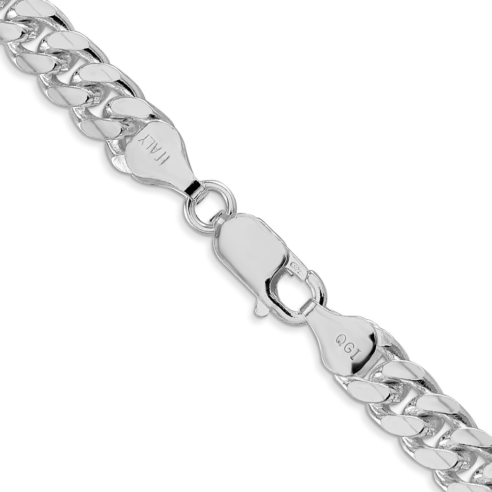 Sterling Silver Rhodium-plated 7mm Domed w/ Side D/C Curb Chain (QRC200R-26)
